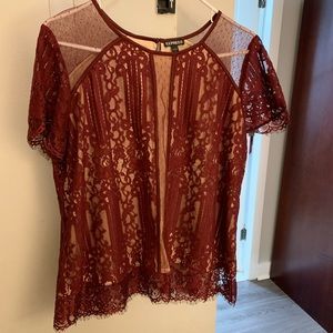 Express Burgundy and Nude lace top